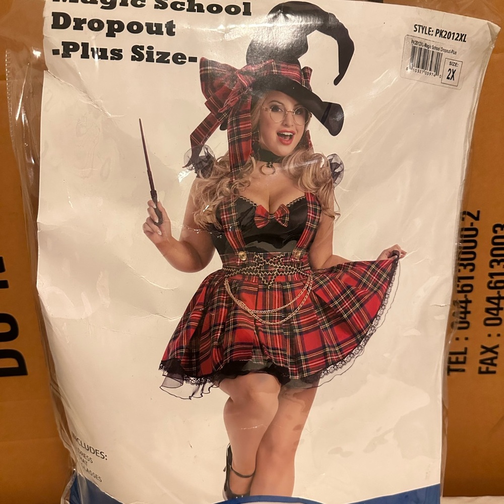 Magic School Dropout Plus Size Red Plaid Witch Costume